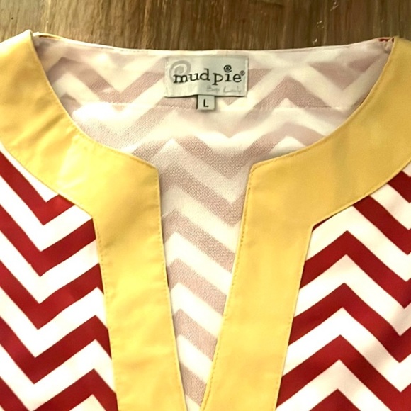 Mud Pie,Red & Yellow, Garnet & Gold Lightweight Chevron Dress, EUC, Size Large - Picture 3 of 10